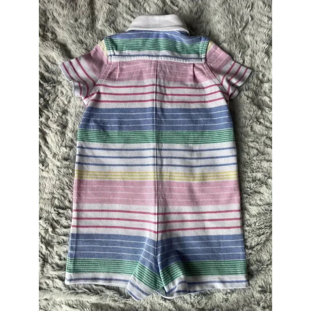 Polo Ralph Lauren Baby Boy 6M Multicolor Stripe Cotton Pique Romper Shortall